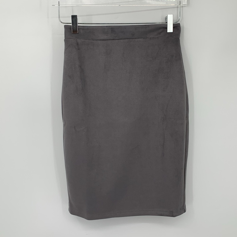 Susana Monaco slim pencil midi faux suede skirt silver gray straight new Small S